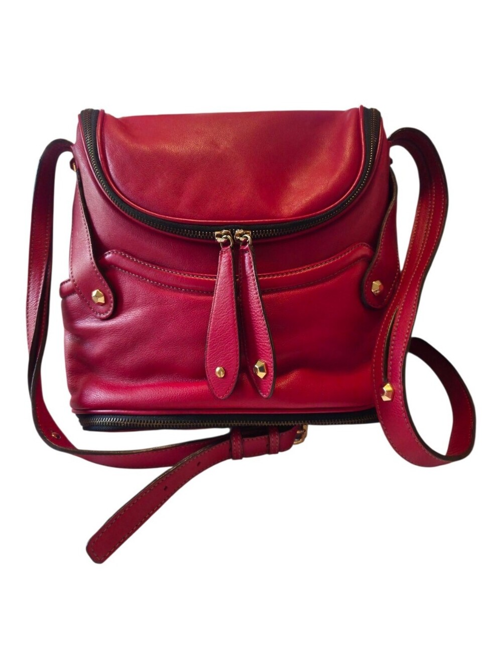 OR by orYany Leather Shoulder Bag Red Zip & Stud Detail